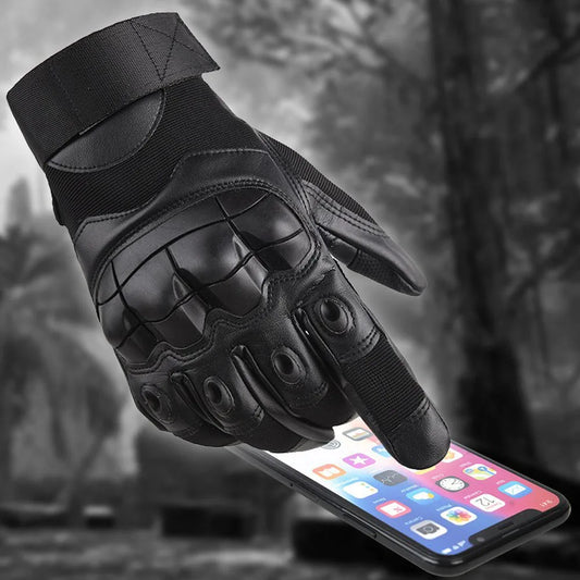 Touch Screen Tactical Full Finger Gloves Hard Rubber Paintball Airsoft Bicycle Combat PU Leather Anti-skid Cycling Work Gloves